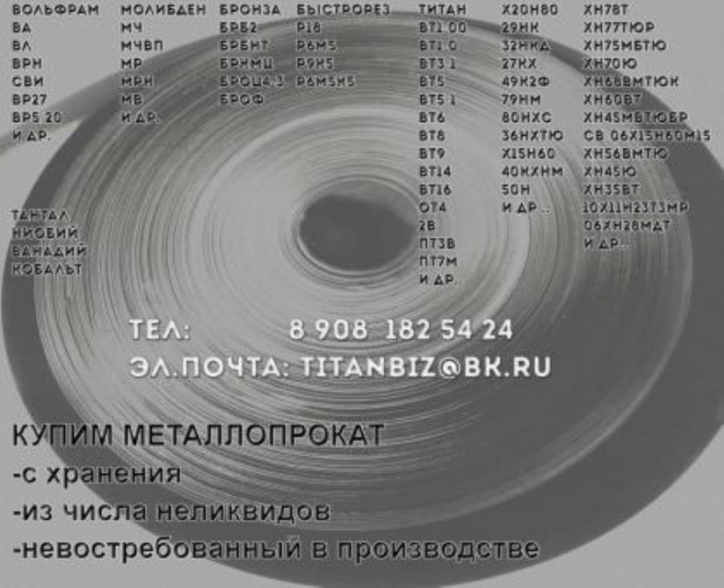 Купим 36нхтю, хн35вт, х20н80, вольфрам, бронза и др.