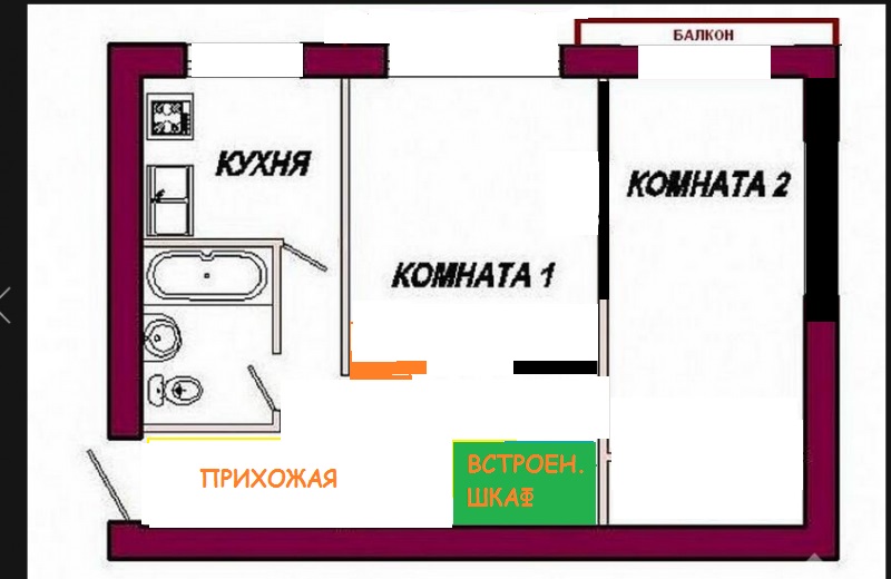 2-х комнатная квартира в аренду. Москва, район Сокол.