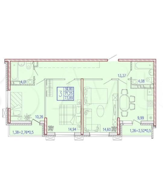 3-к. квартира, 80 м178, 1417 эт.