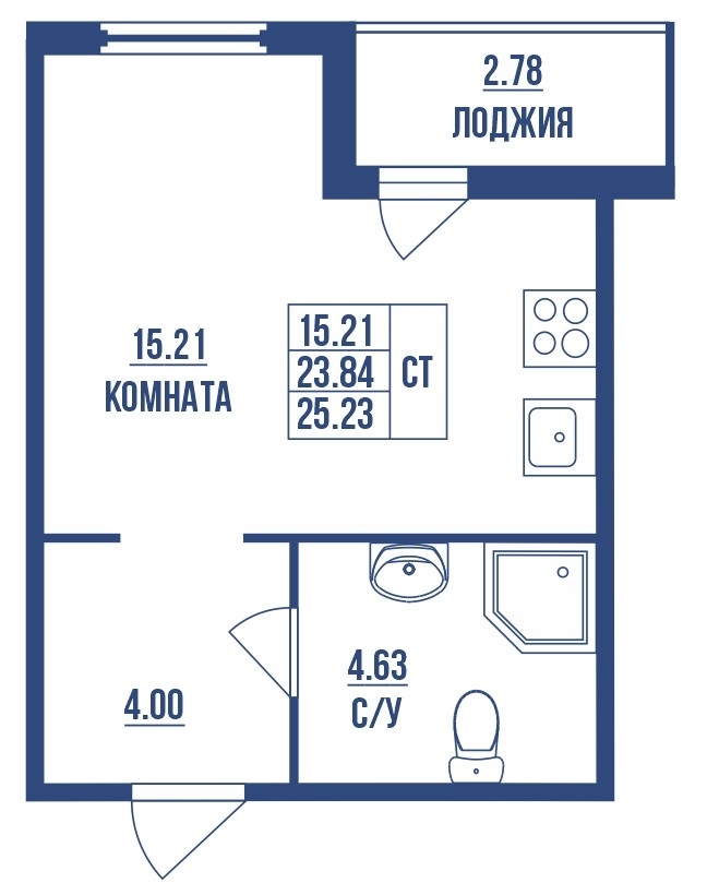 Характеристика объектаКоличество комнат СтудияПлощадь 25.23 мamp ...