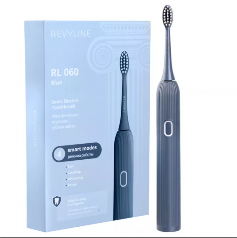 Голубая звуковая щетка Revyline RL 060 с тремя насадками